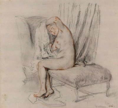Nude Woman Removing Her Shirt, ca 1717 by Jean Antoine Watteau