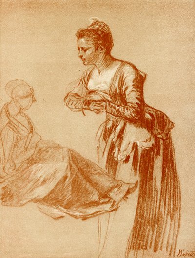 Figure Studies for a Standing and a Seated Girl by Jean Antoine Watteau
