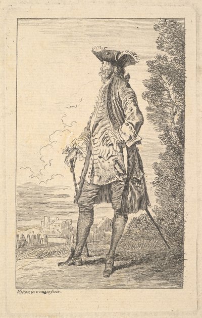 Man Walking and Carrying a Cane in His Right Hand by Jean Antoine Watteau
