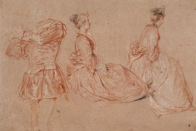 Studies of a Flute-Player and Two Women, 1717 by Jean Antoine Watteau