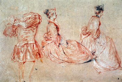 Study of a Flute-Player and Two Women by Jean Antoine Watteau