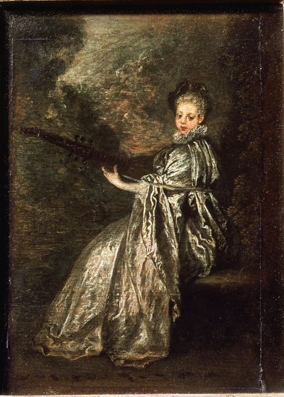 The Finette Girl Playing a String Musical Instrument by Jean Antoine Watteau