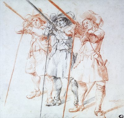 Three Arquebusiers by Jean Antoine Watteau