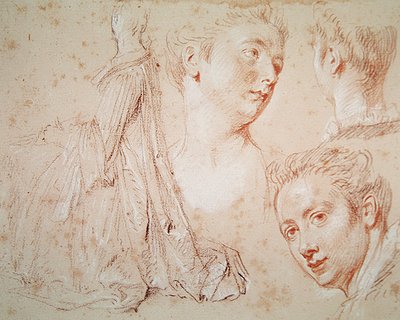 Three Heads and a Seated Woman, c.1716 by Jean Antoine Watteau
