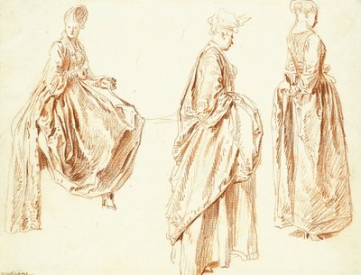 Three Ladies in Profile to the Right, One Seated, c.1713-14 by Jean Antoine Watteau