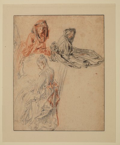 Three Studies of Female Figures by Jean Antoine Watteau