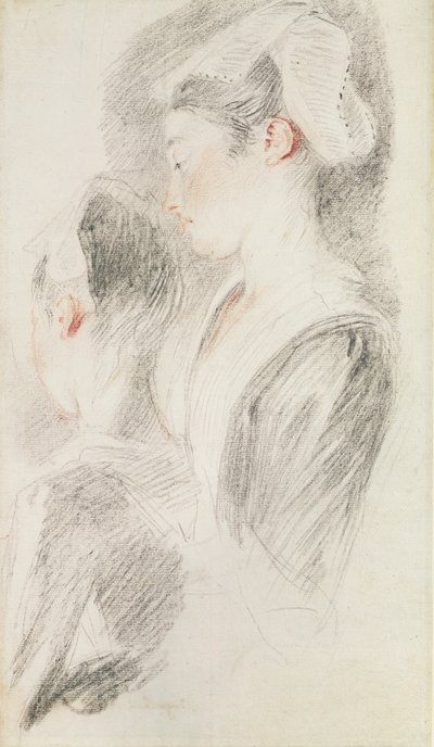 Two studies of a woman, three-quarters from rear, one in profile by Jean Antoine Watteau