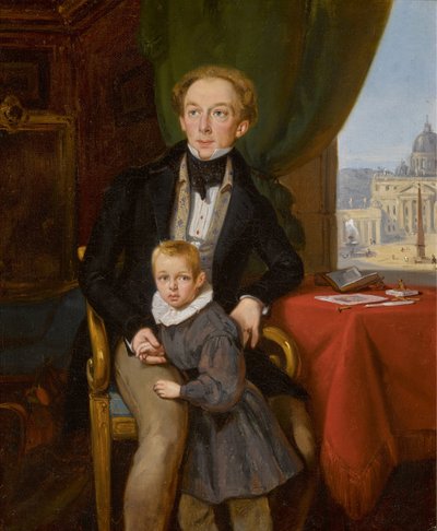 Portrait of Count Pyotr Ivanovich Meshchersky with son Nikolai by Jean Auguste Bard