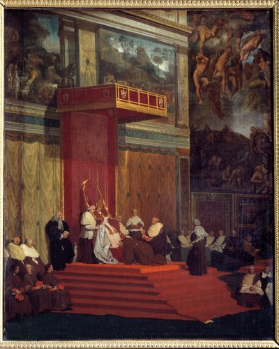 Pope Pius VII (1742 - 1823) pope from 1800 to 1823 holding chapel (Sistine Chapel of the Vatican). Painting by Jean Auguste Dominique Ingres (1780-1867) by Jean Auguste Dominique Ingres