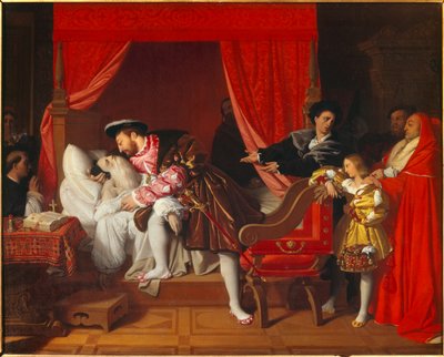 The King of France Francois I receives the last sighs of Leonardo da Vinci at Clos Luce by Jean Auguste Dominique Ingres