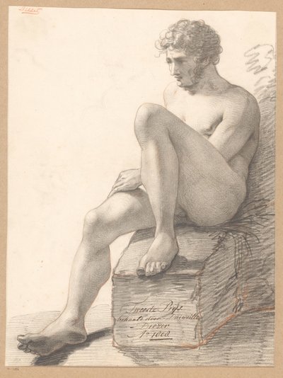 Seated Male Nude Seen from the Front (2nd Prize 1808) by Jean Augustin Daiwaille