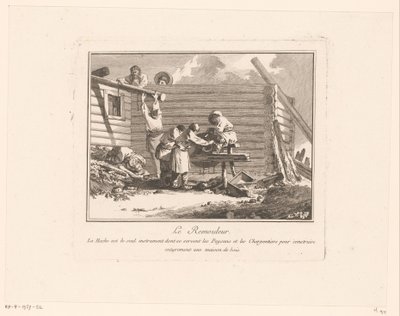 Figures by a Scissors Grinder in Front of a Wooden House Under Construction by Jean Baptist Leprince
