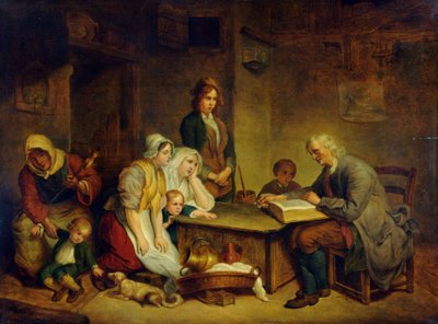 A Father Reading a Bible to his Family by Jean Baptiste (after) Greuze