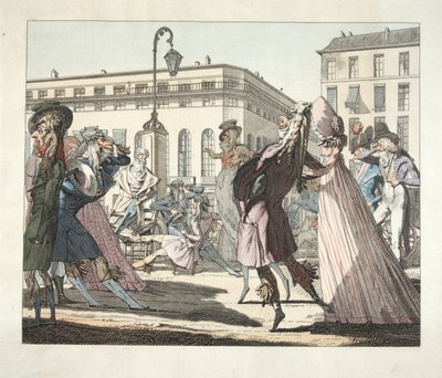 Le Petit Coblentz, Boulevard de Grand sous le Directoire, Engraved by Eugene Loizelet, Pub. 1978 by Jean Baptiste (after) Isabey