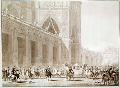 The Arrival in Carriage of Emperor Napoleon I and Empress Josephine de Beauharnais at the Cathedral Notre Dame de Paris on the Day of the Sacred by Jean Baptiste (after) Isabey