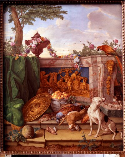 Plaque Depicting the Hunts of Louis XVI: Detail Representing a Dog Keeping Game by Jean Baptiste (after) Oudry