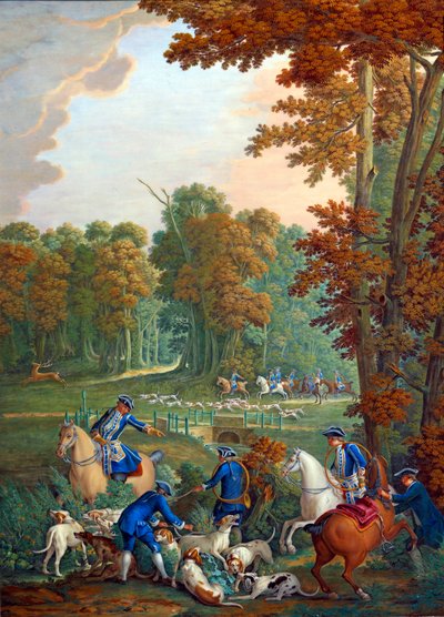 Plaque Representing the Hunts of Louis XVI: The Relay at the Crossroads of the Embrassade in the Forest of Compiegne by Jean Baptiste (after) Oudry