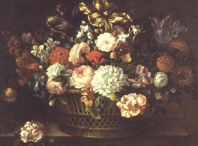 Peonies, Tulips, Narcissi and Other Flowers in a Basket by Jean Baptiste (attr. to) Monnoyer