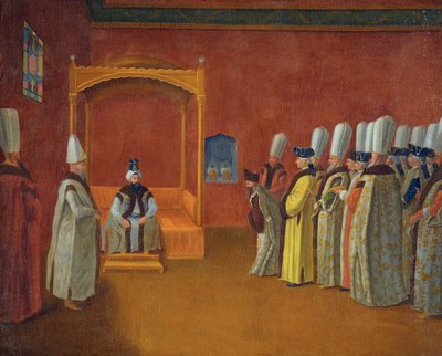 Sultan Ahmed III Receiving a European Ambassadorial Delegation at the Topkapi Palace by Jean Baptiste (circle of) Vanmour