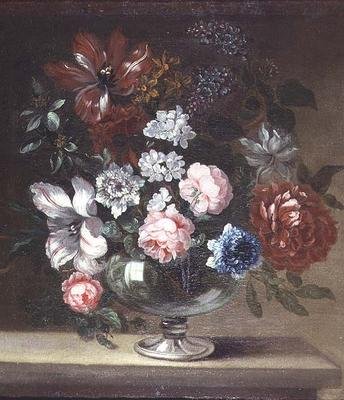 Roses, Tulips and Other Flowers in a Vase by Jean Baptiste (follower of) Monnoyer
