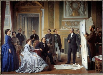 The Architect Louis Visconti Presents to Napoleon III the Plan of the New Louvre by Jean Baptiste Ange Tissier