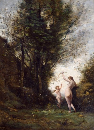 A Nymph Playing with Cupid by Jean Baptiste Camille Corot