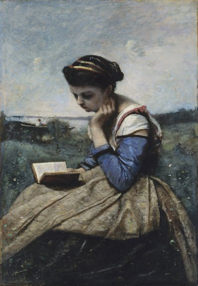 A Woman Reading by Jean Baptiste Camille Corot