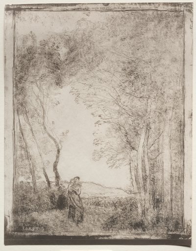 A Young Mother at the Entrance of a Wood, Original Impression 1856, Printed in 1921 by Jean Baptiste Camille Corot