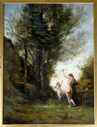 A nymph playing with a love by Jean Baptiste Camille Corot