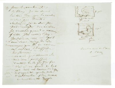 Autograph letter to landscape painter and politician Charles Le Roux, Paris, 29th January 1855 by Jean Baptiste Camille Corot