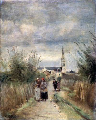 Bell tower in Argenteuil Road to the Church by Jean Baptiste Camille Corot