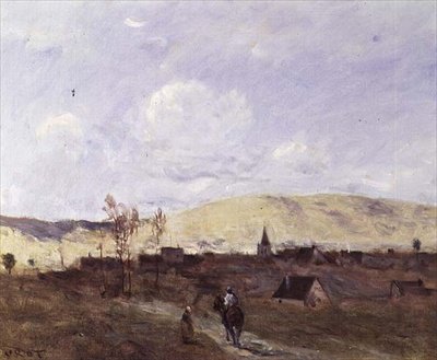 Cavalier in sight of a Village by Jean Baptiste Camille Corot