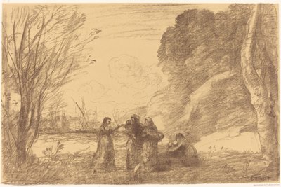Family at Terracina by Jean Baptiste Camille Corot