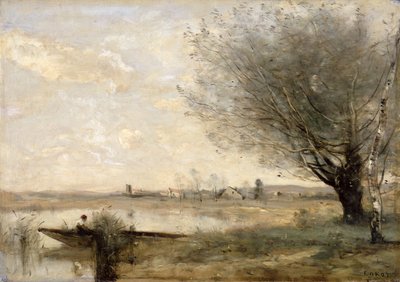 Fisherman Moored at a Bank by Jean Baptiste Camille Corot