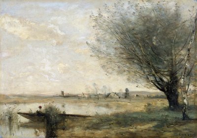Fisherman Moored at a Bank by Jean Baptiste Camille Corot