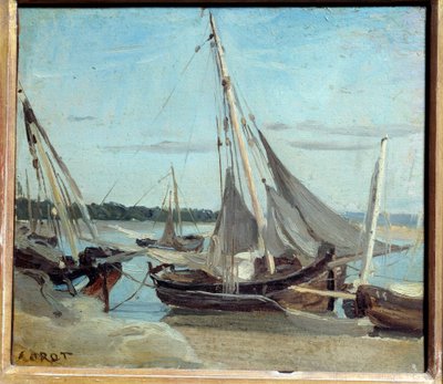 Fishing boats in Trouville Channel by Jean Baptiste Camille Corot
