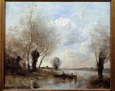 Fishing in a Boat with the Willows by Jean Baptiste Camille Corot