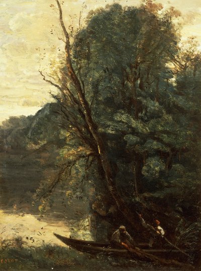 Fishing with nets, evening by Jean Baptiste Camille Corot