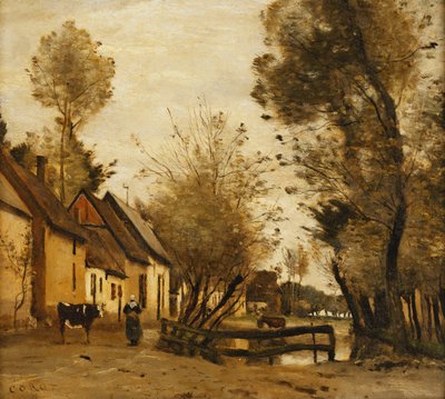 Flesselles, Street with Peasant and Cow, c.1862-1865 by Jean Baptiste Camille Corot