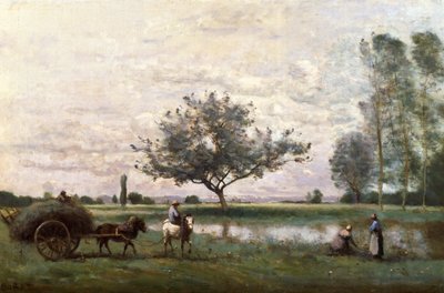 Haycart Beside a River by Jean Baptiste Camille Corot