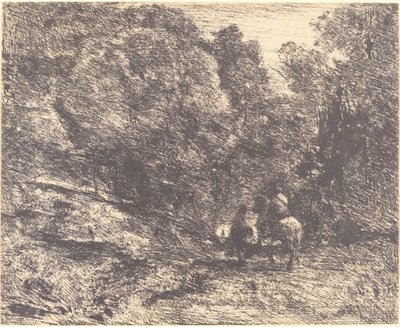 Horseman and Vagabond in the Forest by Jean Baptiste Camille Corot