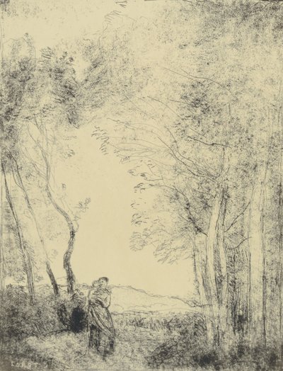 Young Mother at the Edge of a Wood by Jean Baptiste Camille Corot
