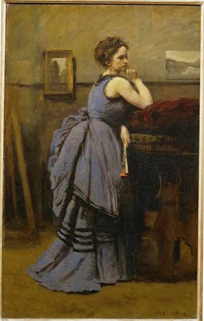 Lady in Blue by Jean Baptiste Camille Corot
