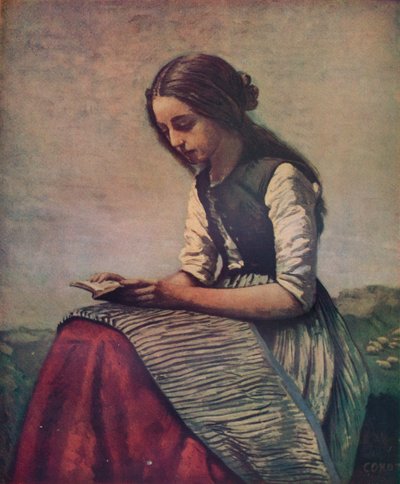 The Little Reader or Young Shepherdess Sitting and Reading, c1855 by Jean Baptiste Camille Corot