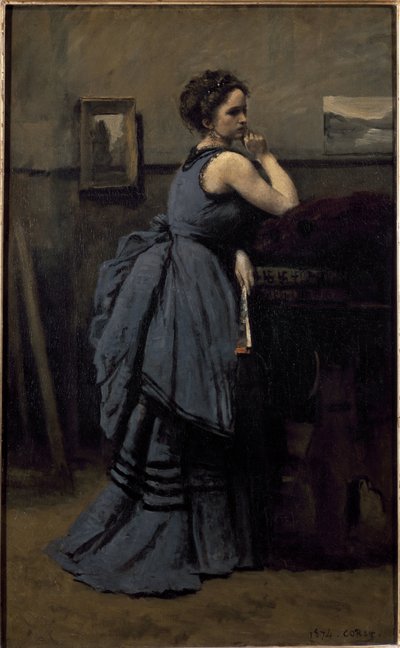 Lady in blue by Jean Baptiste Camille Corot
