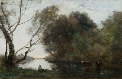 Lake: Setting Sun by Jean Baptiste Camille Corot