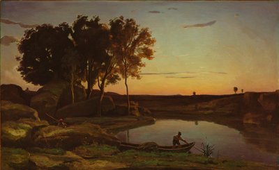 Landscape with Lake and Boatman by Jean Baptiste Camille Corot