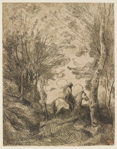 The Large Rider in the Woods by Jean Baptiste Camille Corot