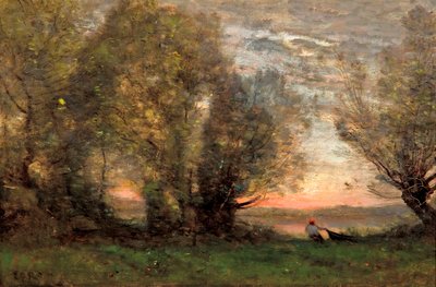 The Fisherman, Evening Effect by Jean Baptiste Camille Corot