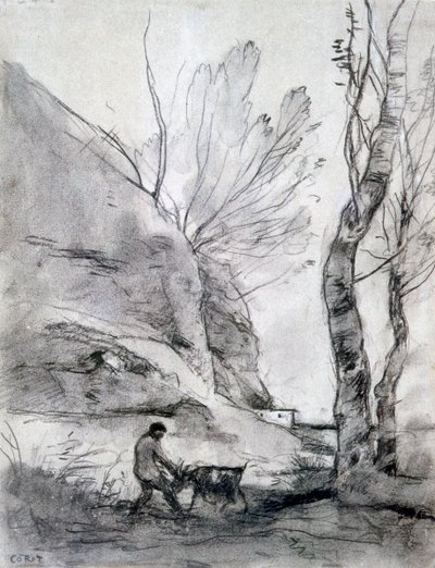 Man Struggling with a Goat by Jean Baptiste Camille Corot